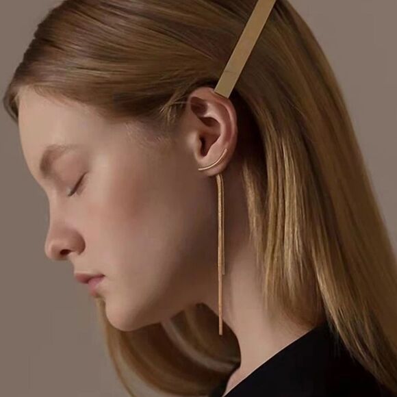 💎264💎 AWESOME 18K GOLD PLATED SMILEY BAR, LONG TASSEL EARRINGS - Picture 8 of 16